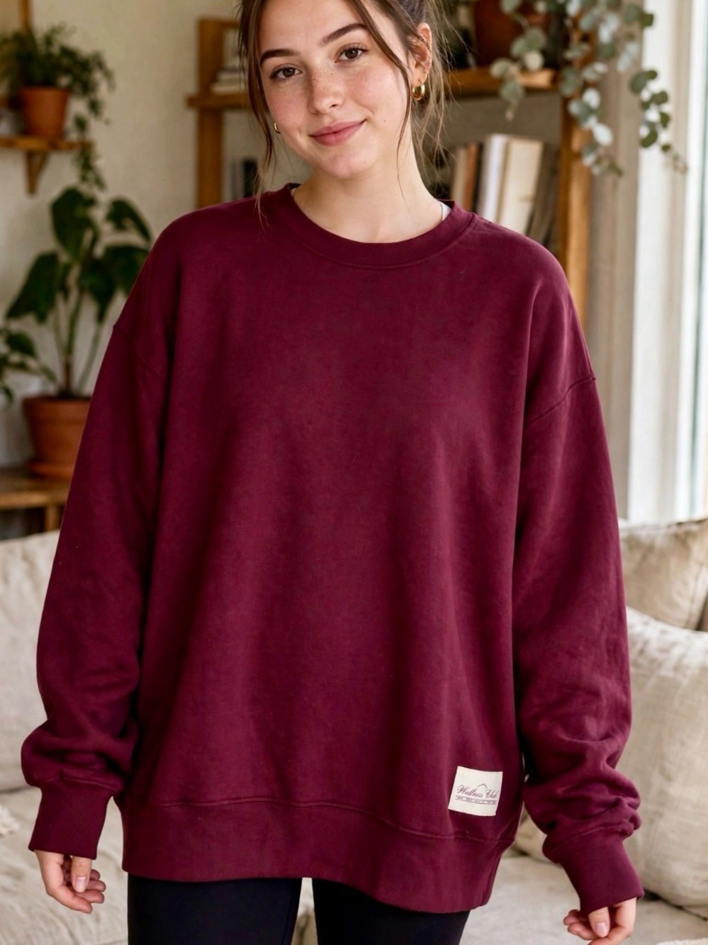 WeWoreWhat Wellness Club Burgundy Oversized Crewneck Sweatshirt-Womens 3XL